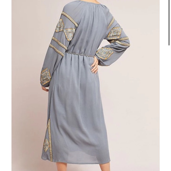 FLASH SALE Anthropologie Women’s Riya Beaded Grey Tunic Midi Dress w Tassel Belt - Picture 8 of 8